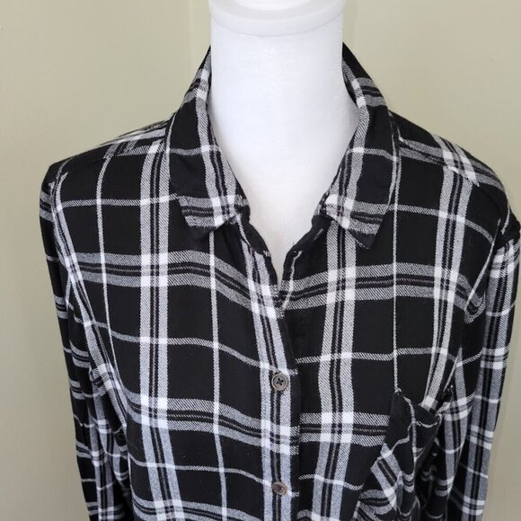 AVA & VIV Black & White Long Sleeve Plaid Flannel Blouse Soft Top Womens Size 0X - Picture 10 of 13
